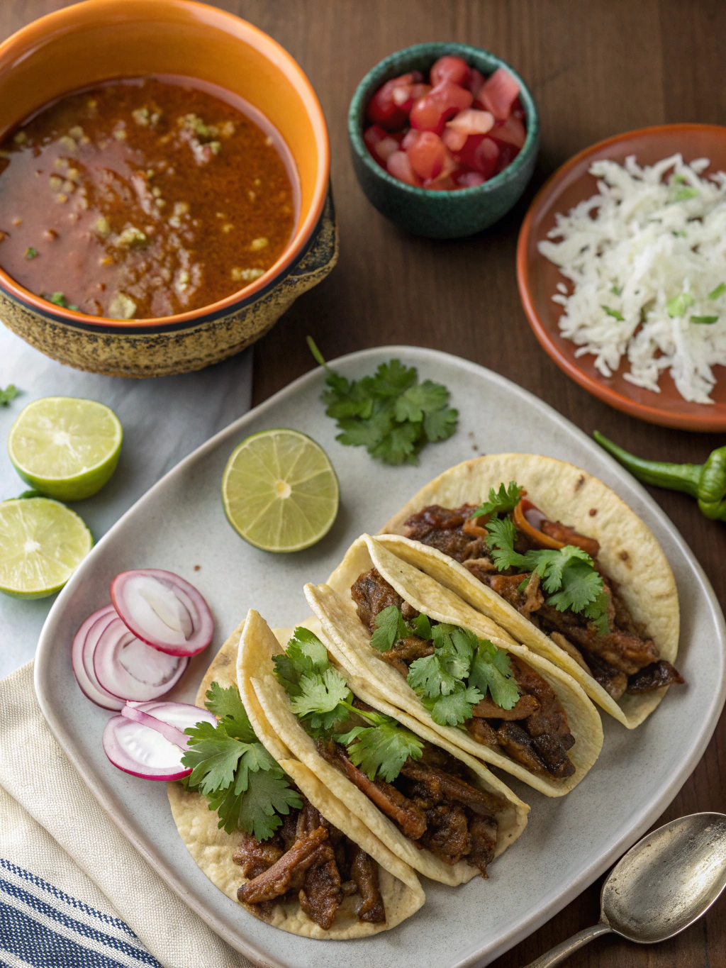 Beef Birria Tacos Recipe: How to Make 5 Juicy Slow-Cooked Tacos with bright red consomé