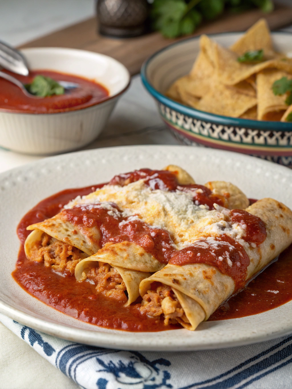Chicken Enchiladas with Red Sauce