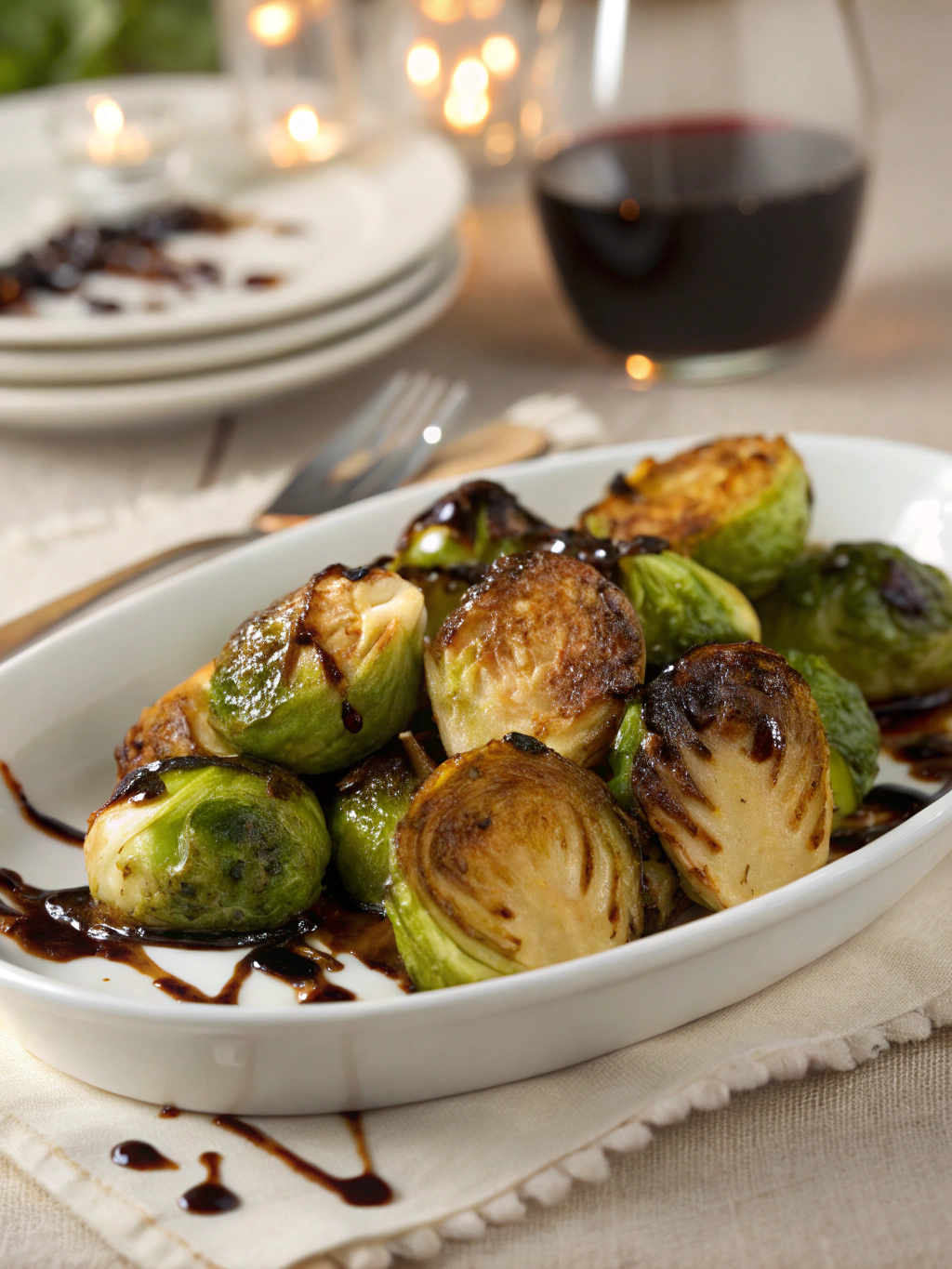 Crispy Oven Roasted Brussels Sprouts with Balsamic Glaze