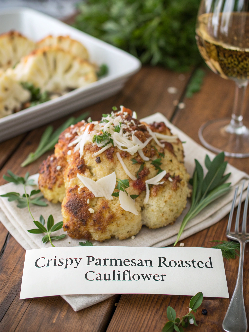 Crispy Parmesan Roasted Cauliflower Recipe – Easy and Delicious served on a rustic wooden board