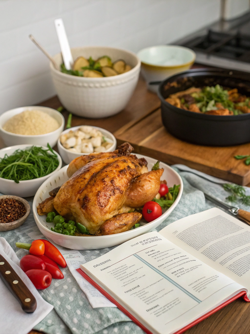 delicious dinner recipes with chicken on wooden table